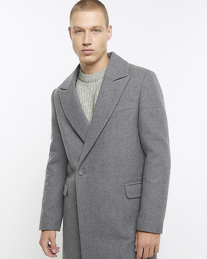 Grey regular fit wool blend longline coat | River Island