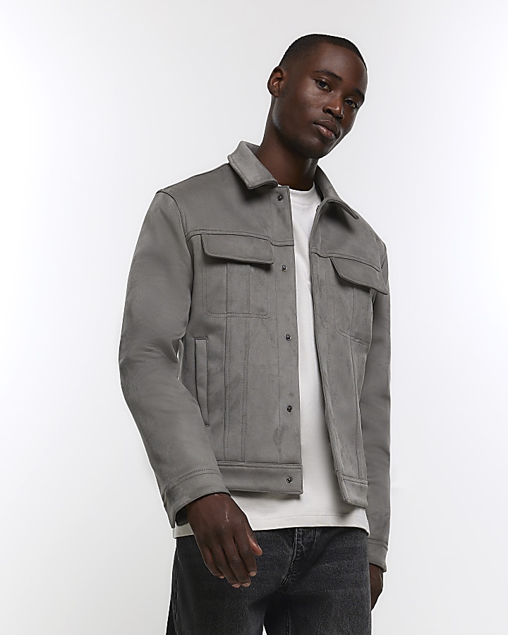 Grey suede jacket river hot sale island