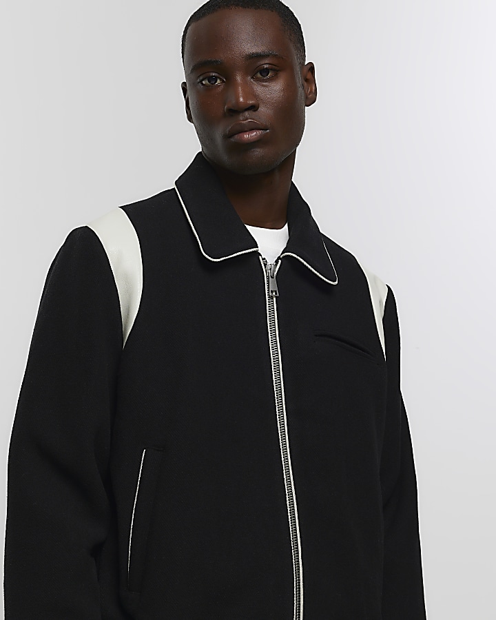 Black regular fit colour block varsity jacket