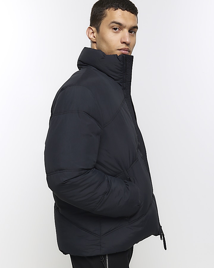Black regular fit funnel puffer jacket River Island