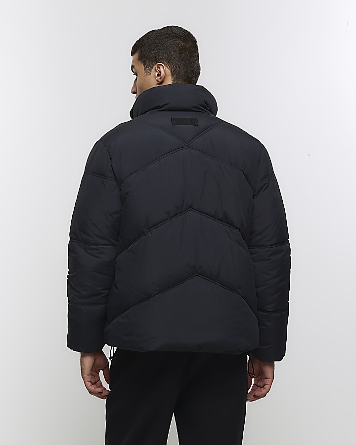 Black regular fit funnel puffer jacket River Island