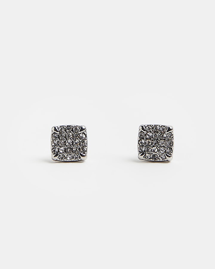Silver colour crystal stud earrings