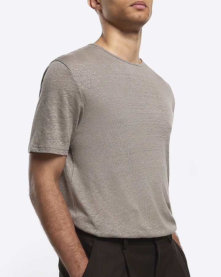 Grey regular fit linen blend t-shirt