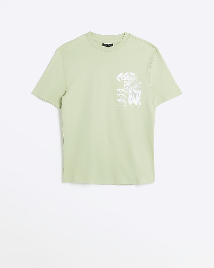 Green regular fit graffiti print t-shirt
