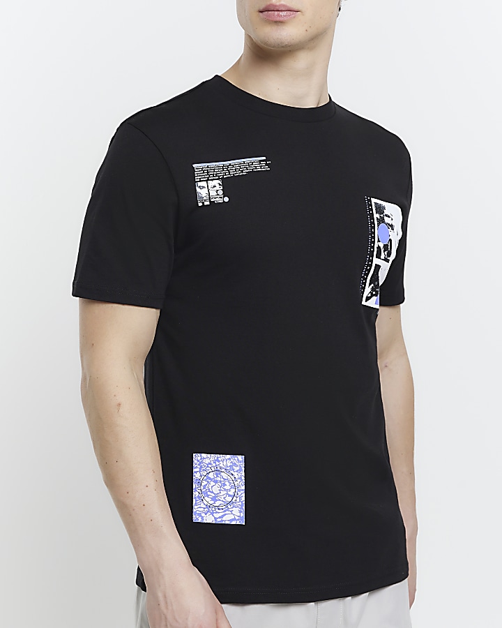 Black slim fit back graphic print t-shirt
