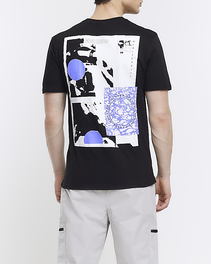 Black slim fit back graphic print t-shirt