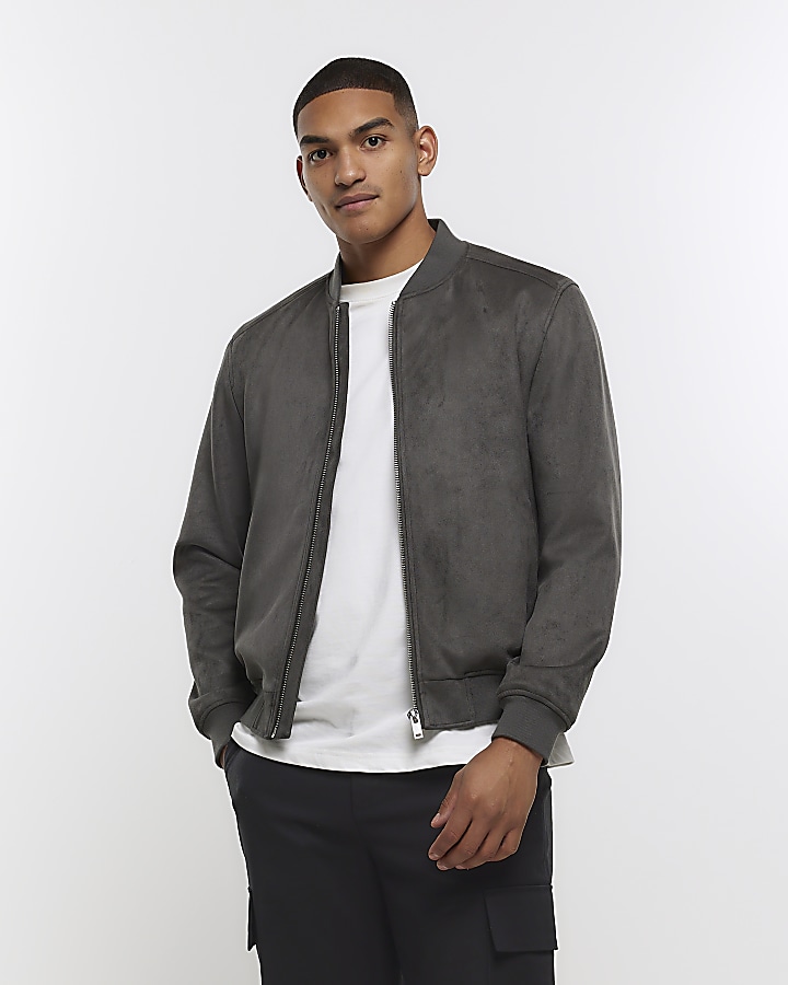 Dark grey bomber hot sale jacket mens