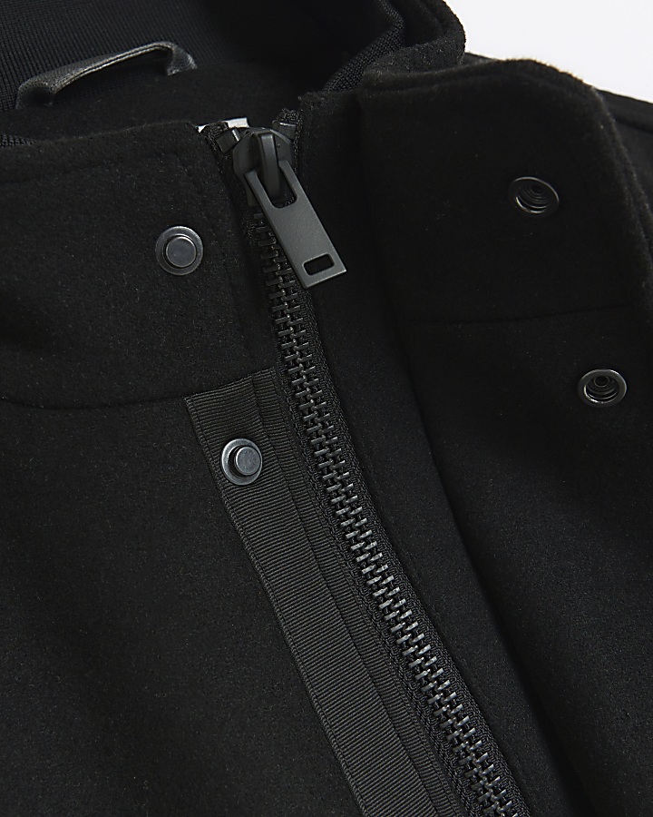 Black regular fit wool blend coat