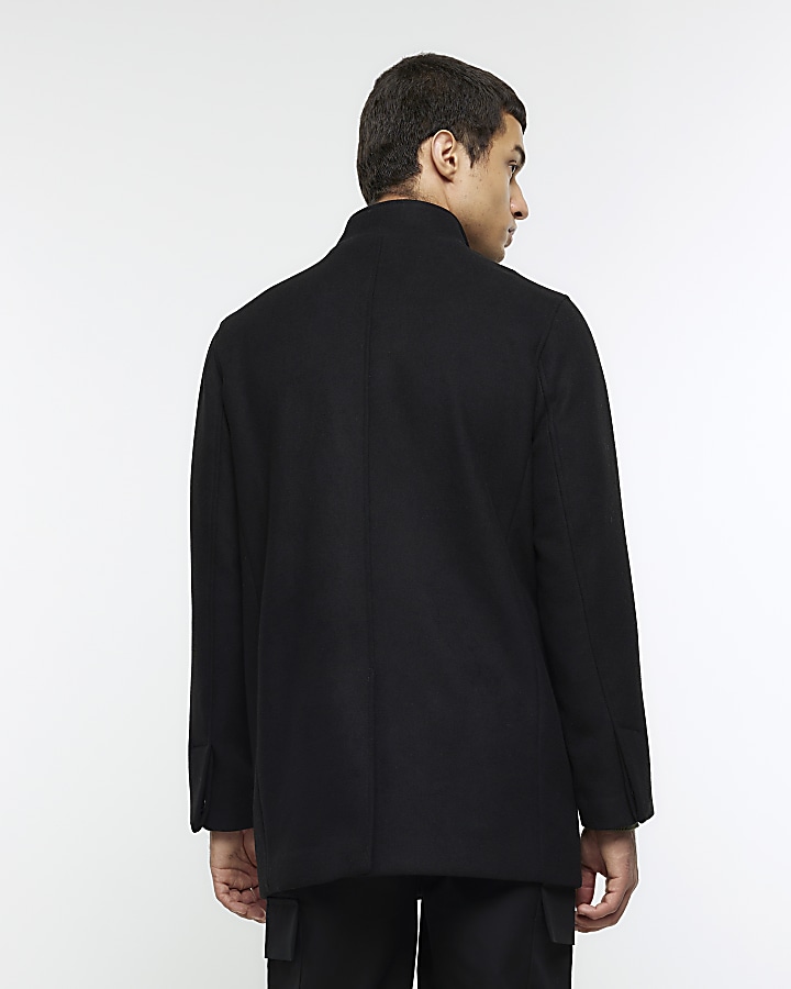 Black regular fit wool blend coat | River Island