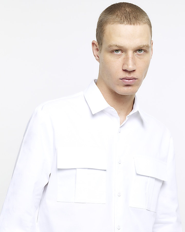 White regular fit long sleeve utility shirt | River Island
