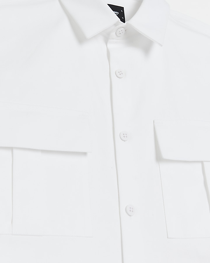 White regular fit long sleeve utility shirt