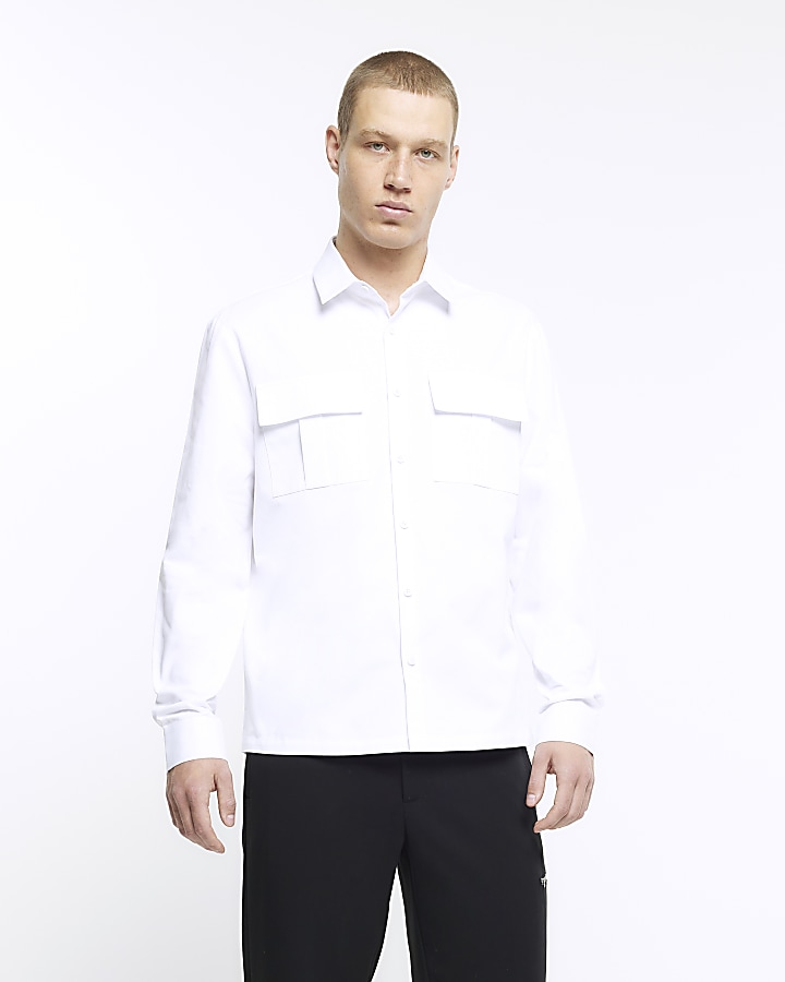 White regular fit long sleeve utility shirt | River Island