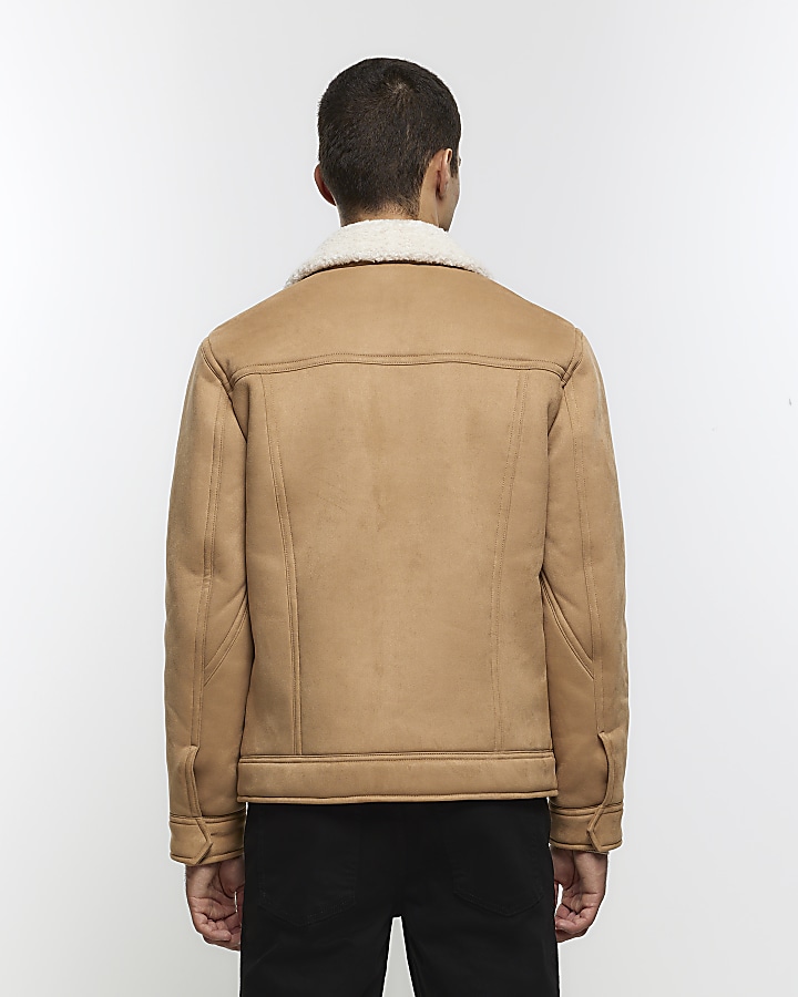 Brown regular fit shearling western jacket | River Island