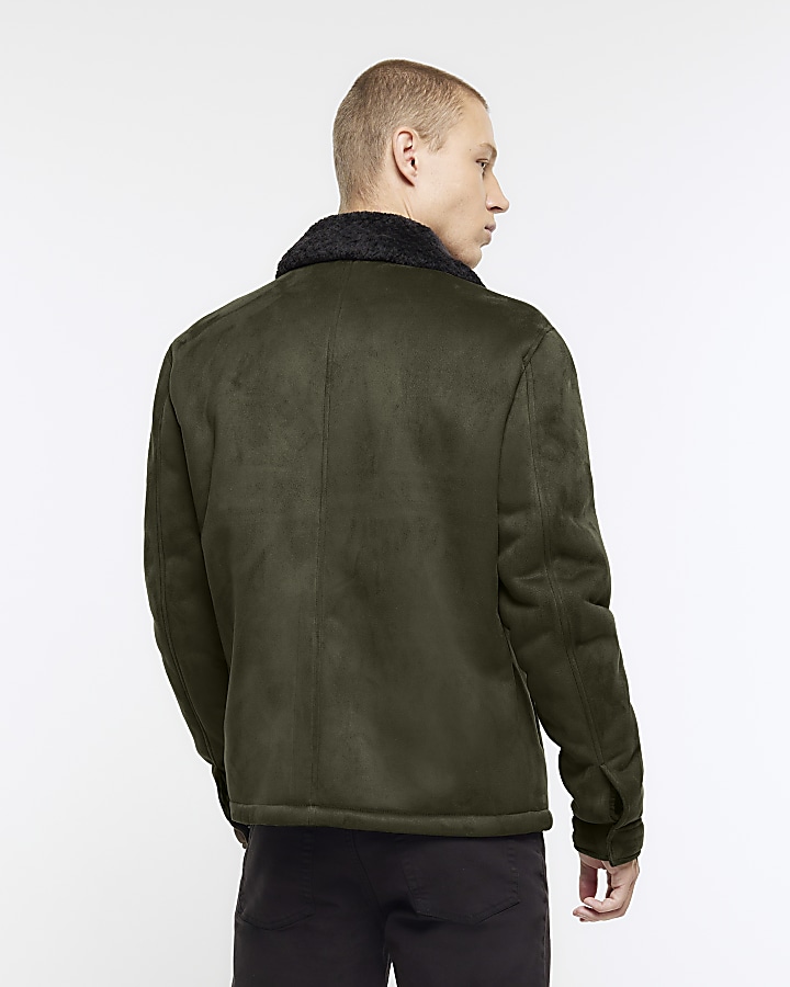 Green regular fit shearling aviator jacket