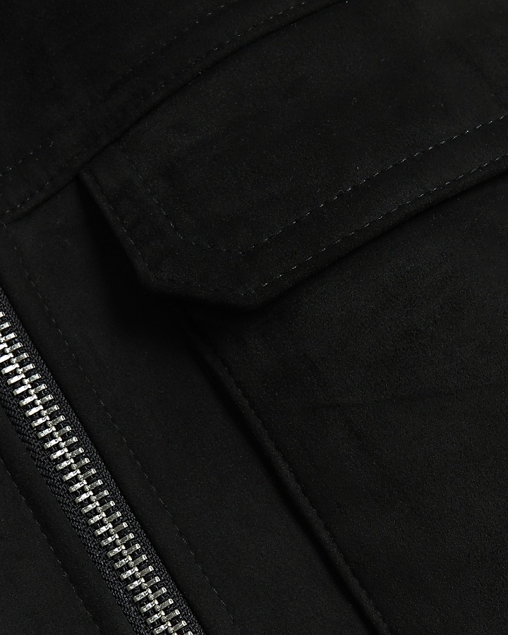 Black regular fit shearling western jacket