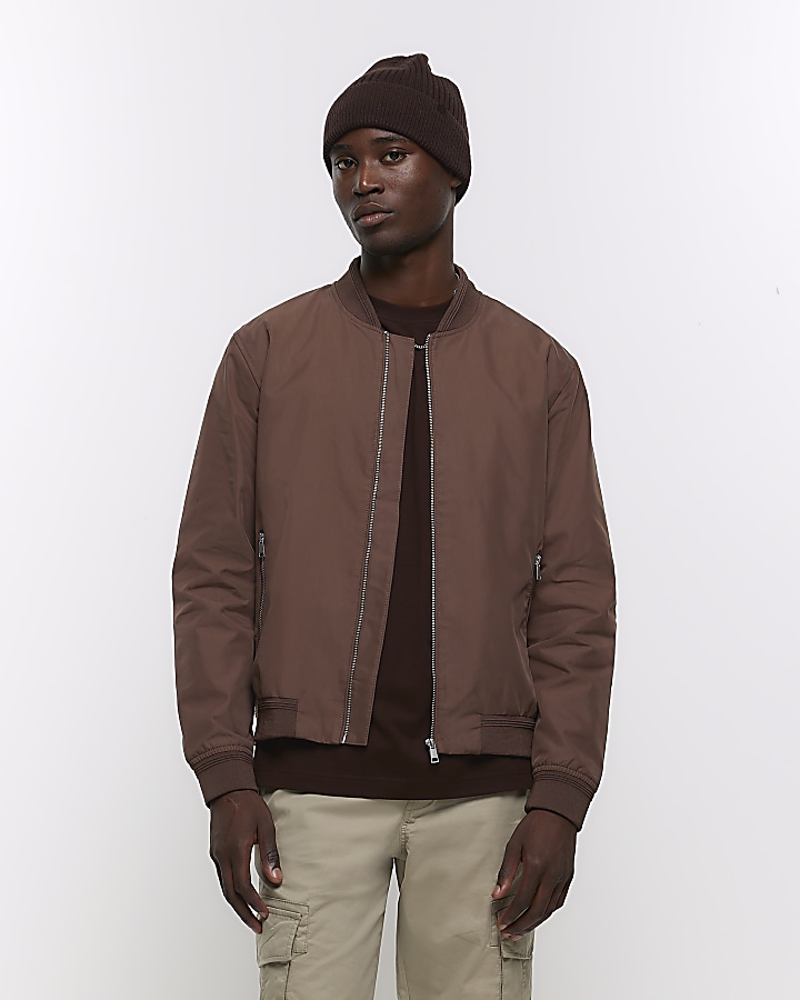 Rust regular fit zip up bomber jacket