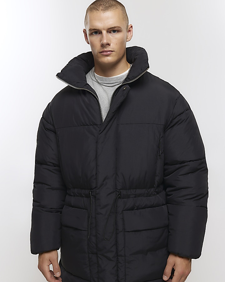 Black regular padded longline parka jacket | River Island