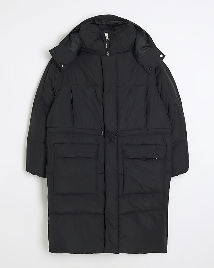 Black regular padded longline parka jacket
