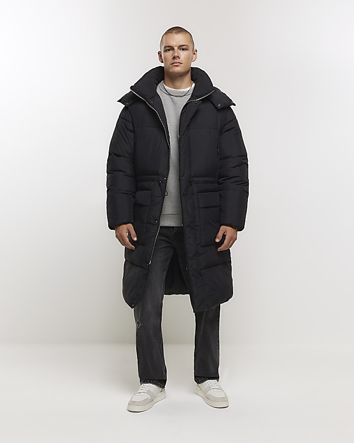 Black regular padded longline parka jacket