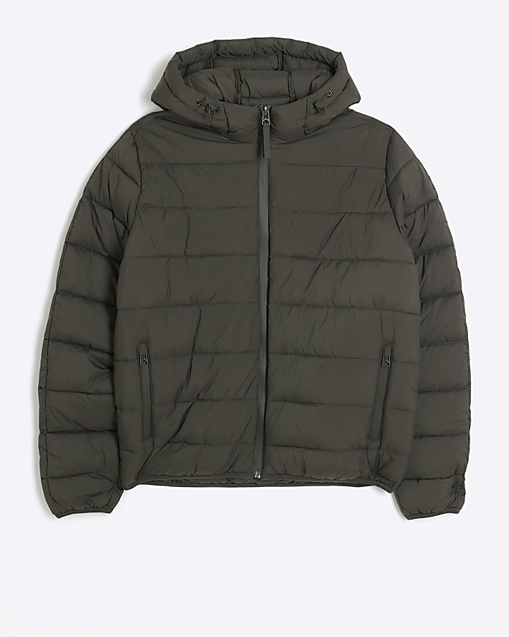 Green regular fit hooded puffer jacket