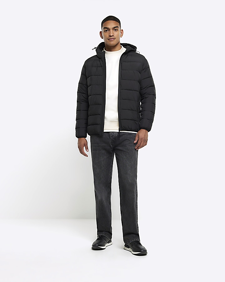 Black regular hooded quilted puffer jacket River Island