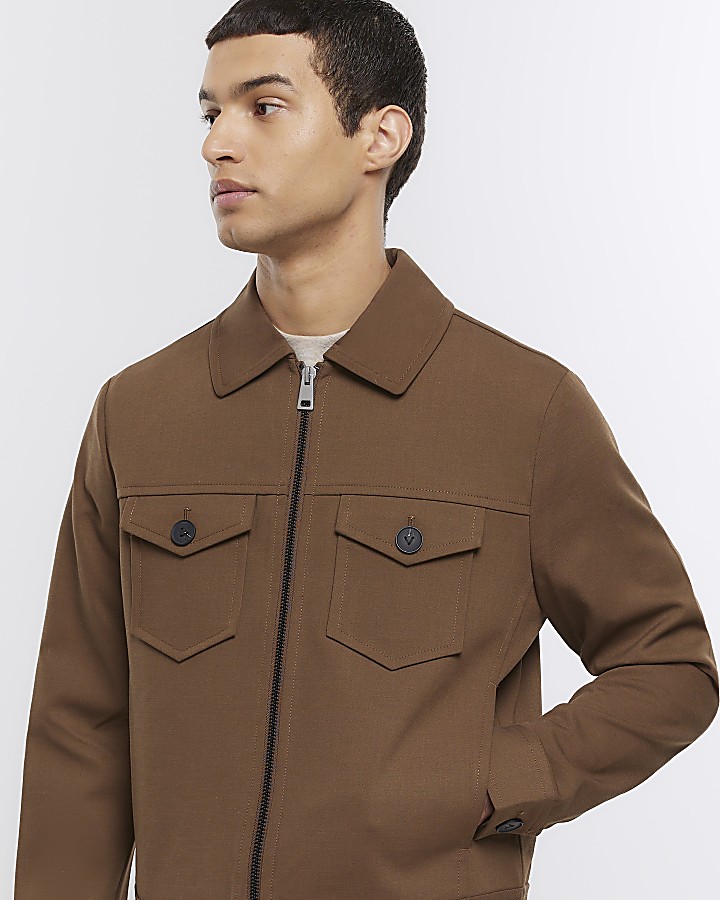 Brown regular fit western jacket