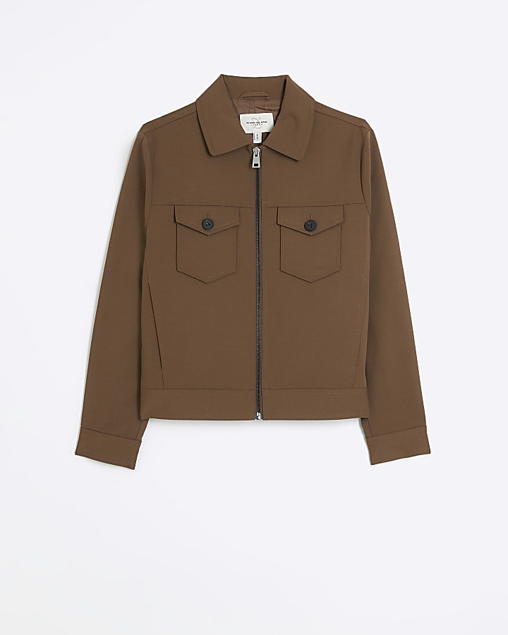 Brown regular fit western jacket