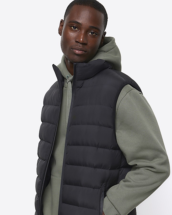 Black regular fit quilted puffer gilet