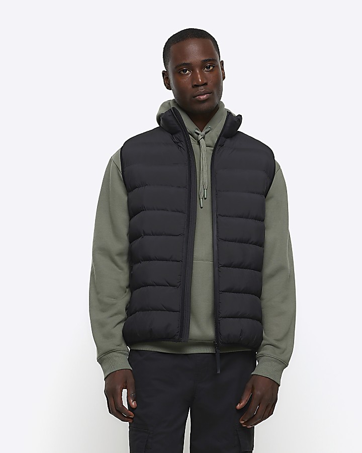 Black regular fit quilted puffer gilet