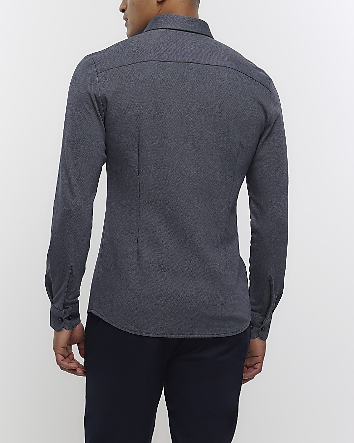 Grey muscle fit stretch long sleeve shirt
