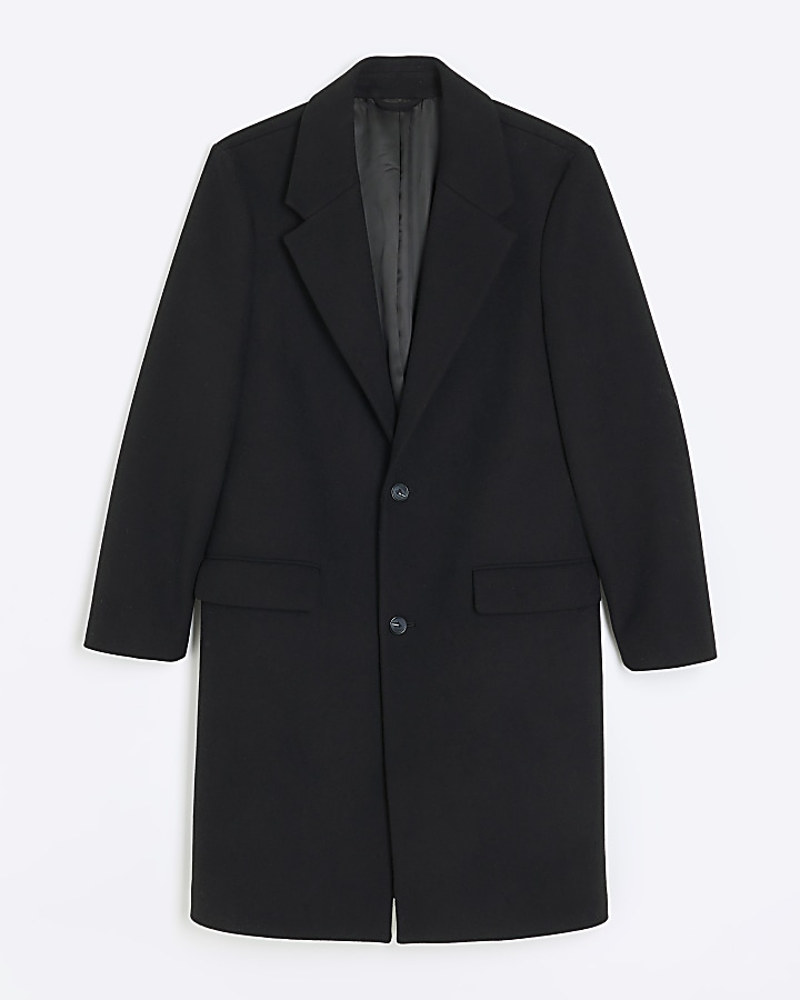 Black regular fit wool blend premium coat