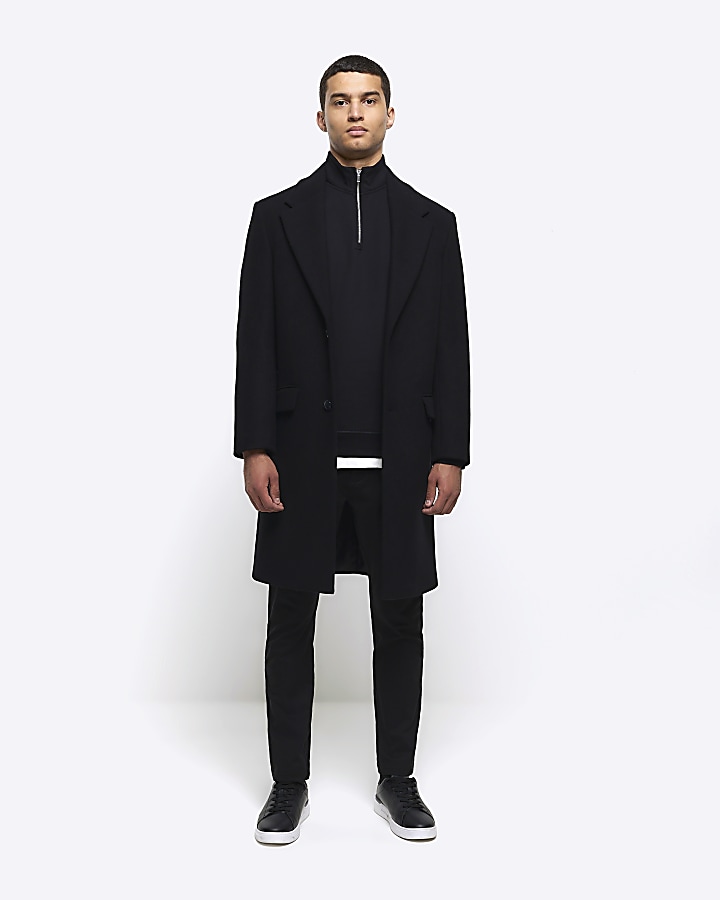 Black regular fit wool blend premium coat | River Island