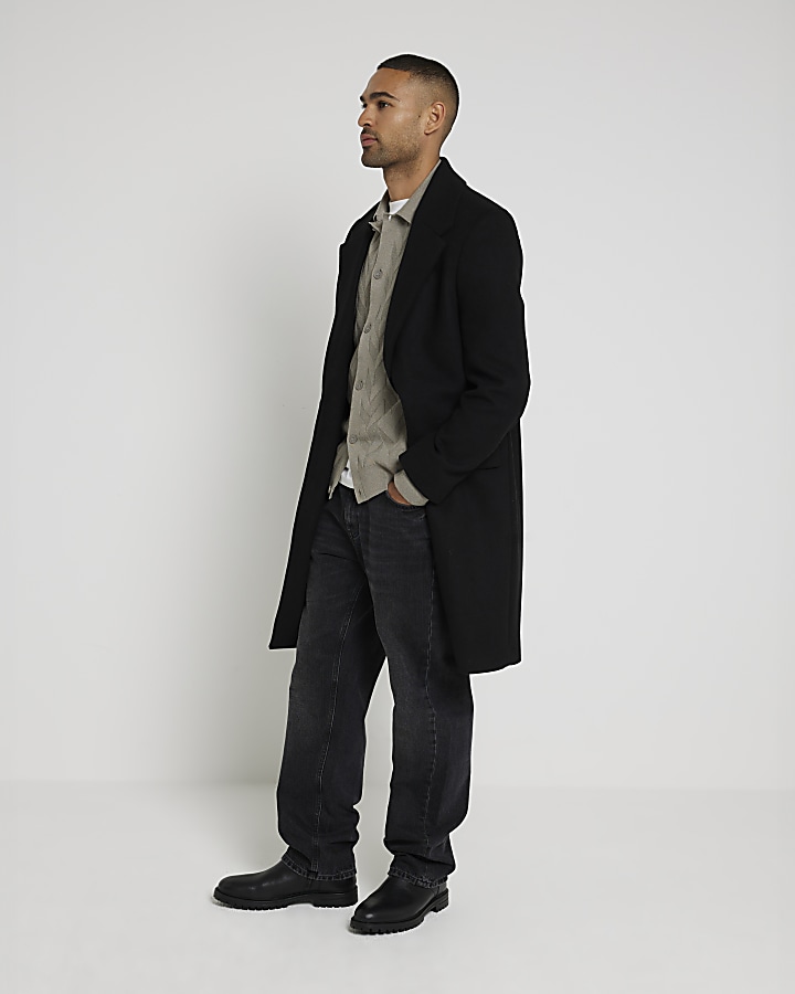 Mens black 2024 wool coat