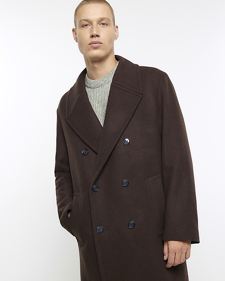 Brown regular fit wool blend premium coat