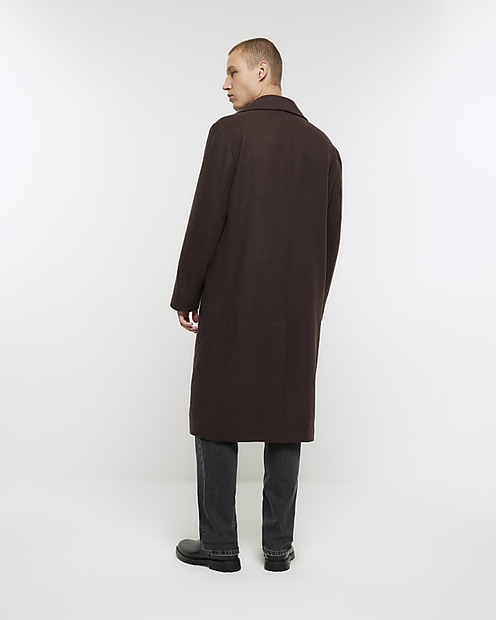 Brown regular fit wool blend premium coat | River Island