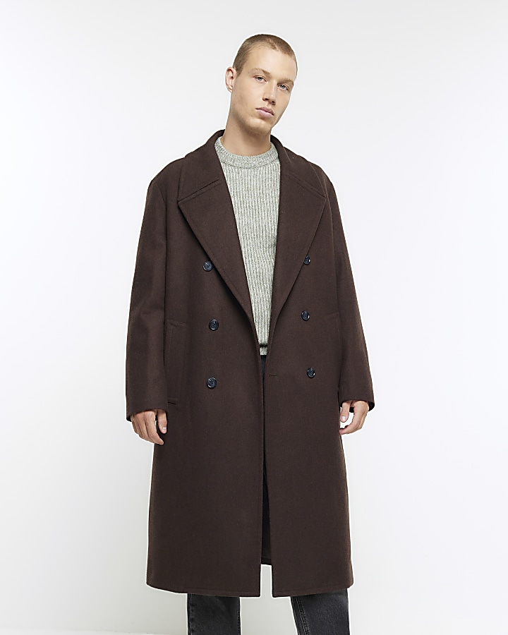 Brown regular fit wool blend premium coat