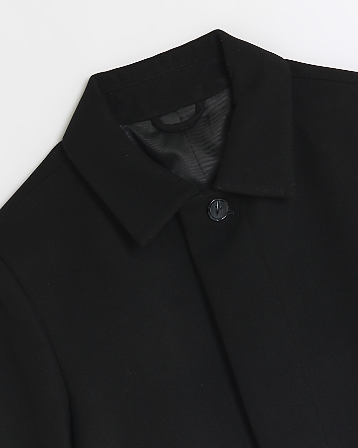 Black regular wool blend longline car coat