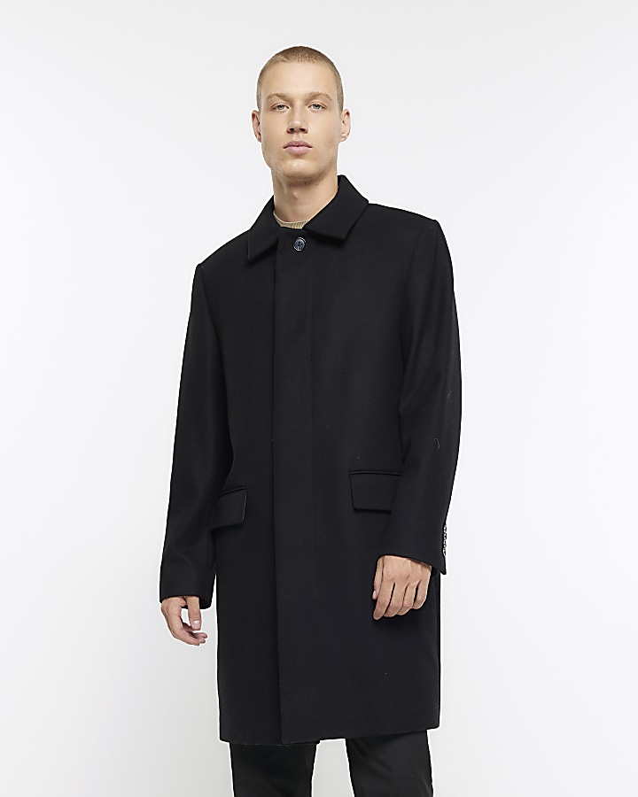 Black regular wool blend longline car coat | River Island
