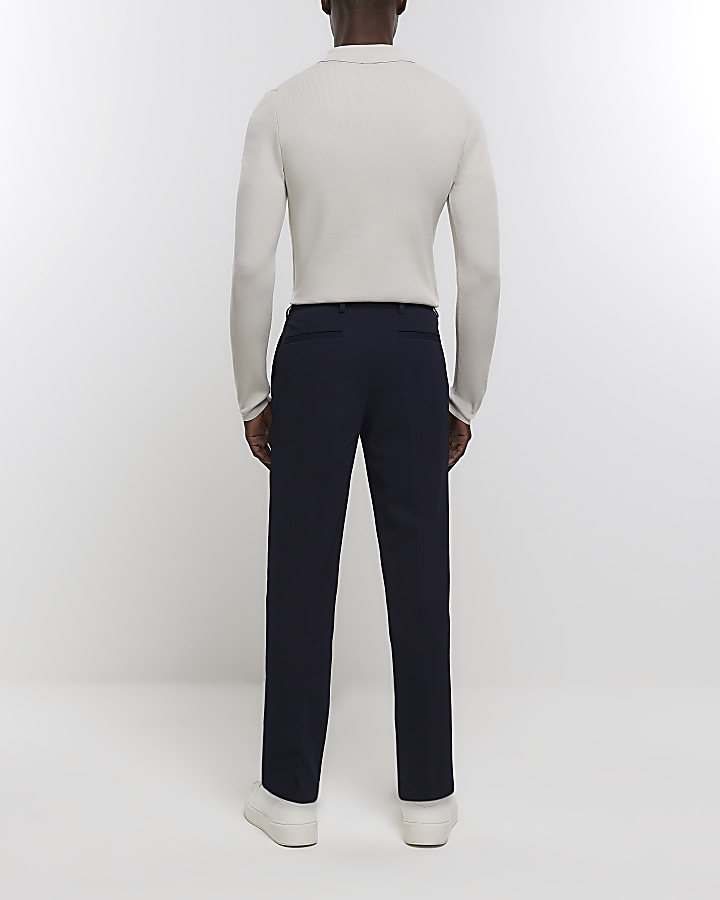 Navy slim fit waffle smart trousers
