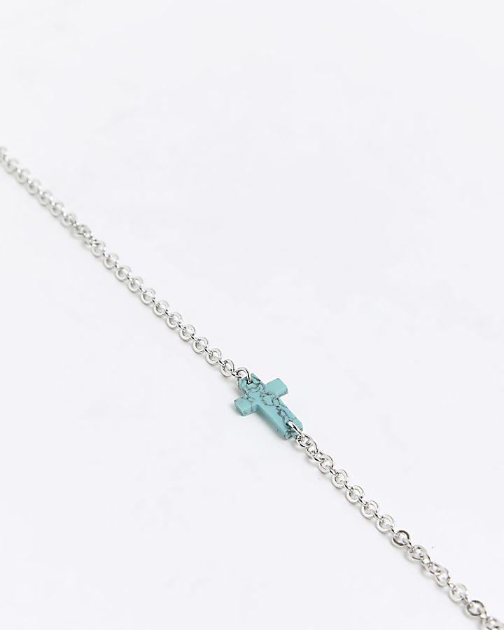 Silver marble cross necklace