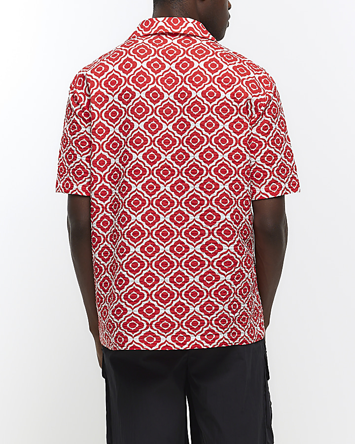 Red regular fit geometric textured shirt