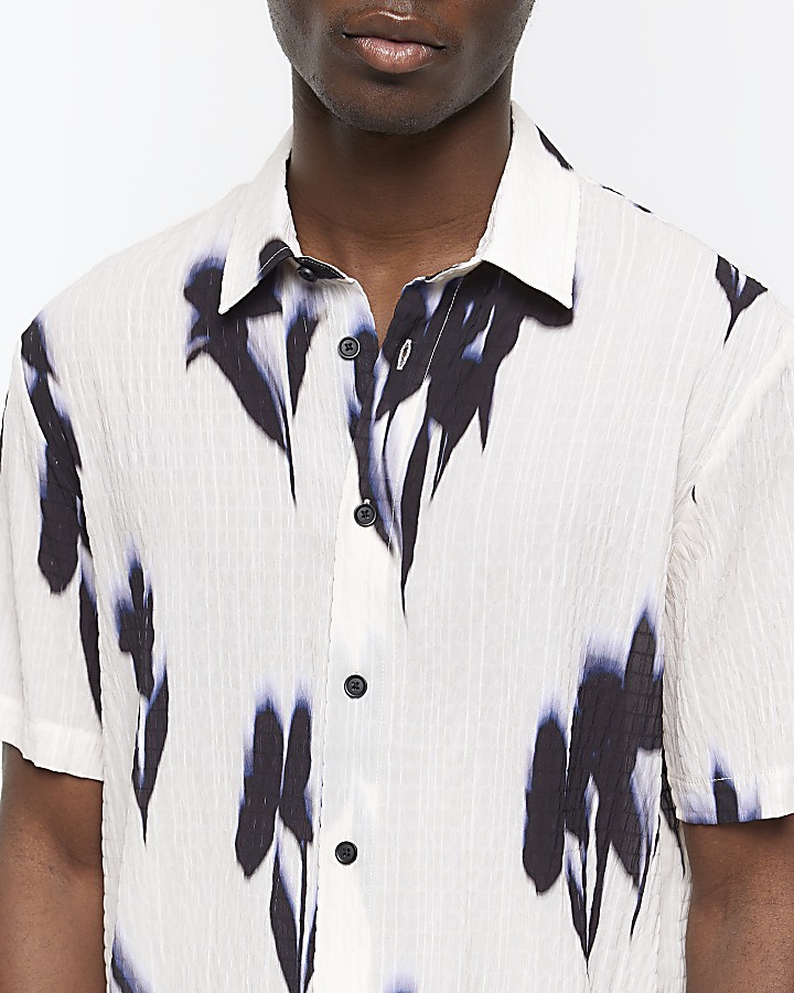Ecru regular fit textured abstract shirt