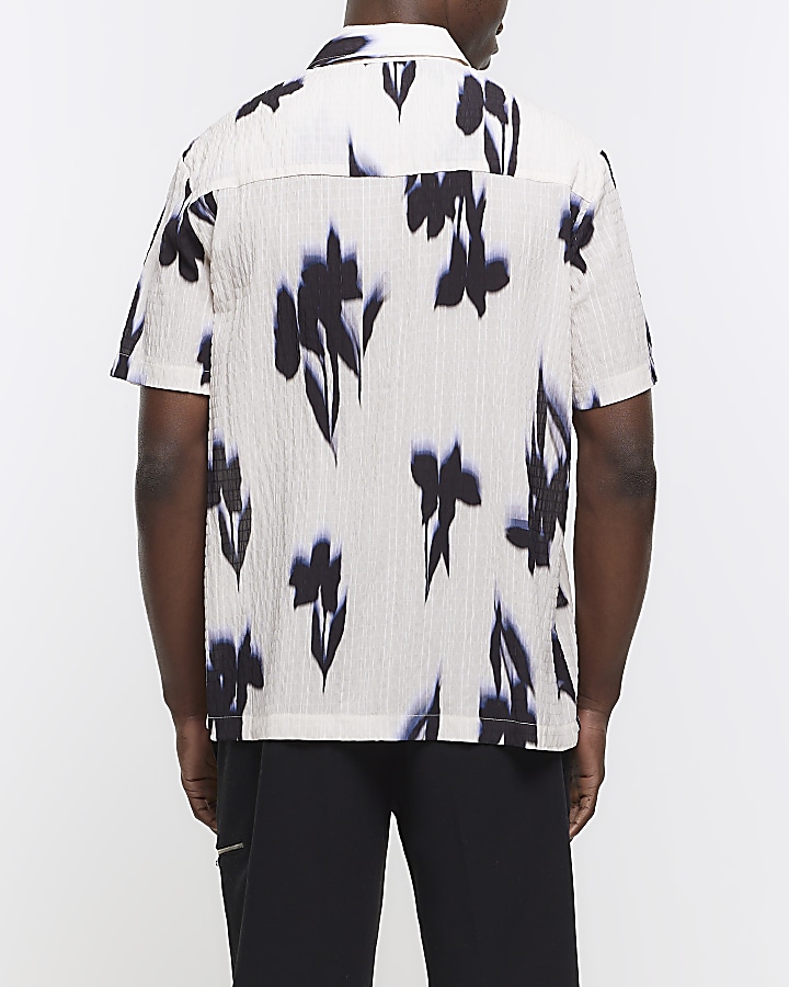 Beige regular fit textured abstract shirt