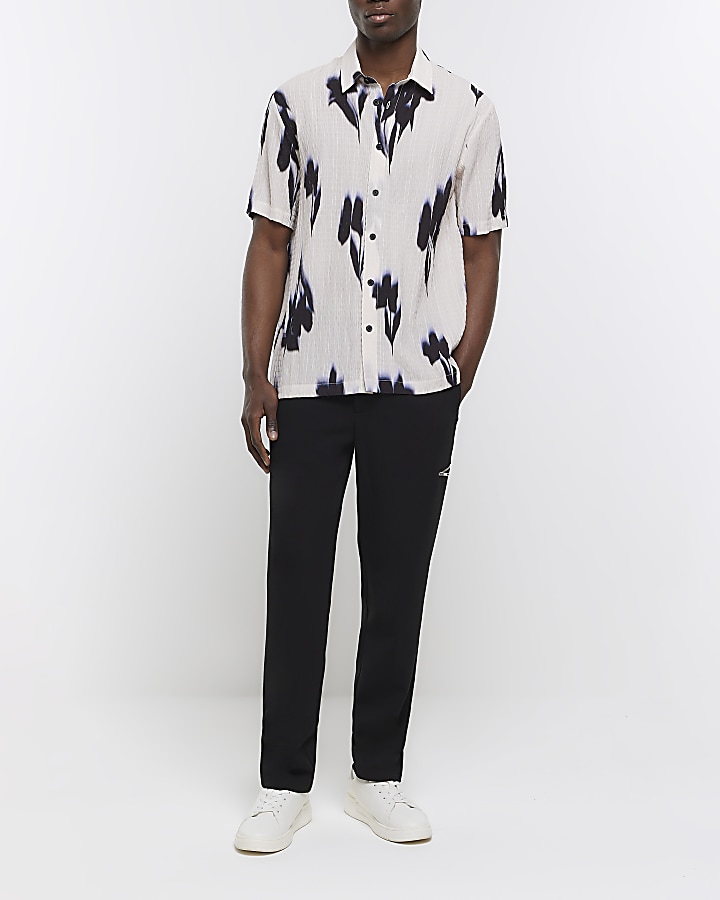 Ecru regular fit textured abstract shirt | River Island