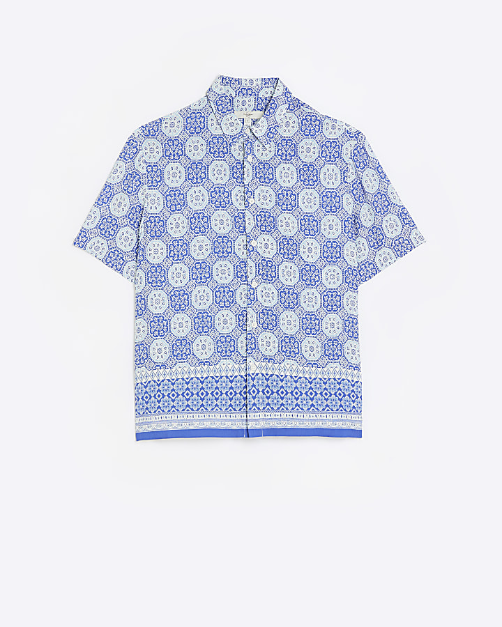 Blue regular fit geometric print shirt