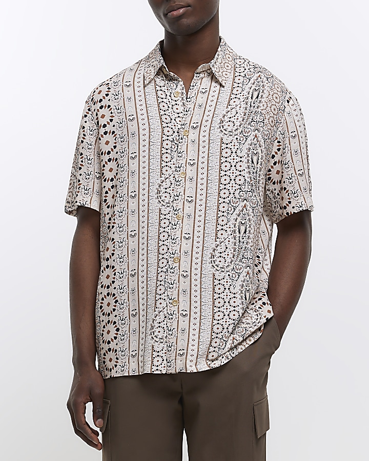 Ecru regular fit paisley print shirt