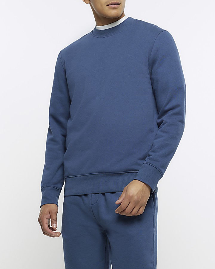 Blue slim fit long sleeve sweatshirt
