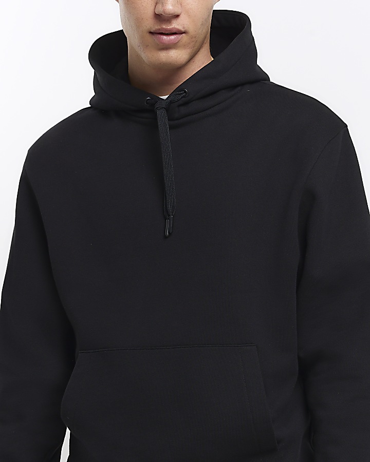 Black slim fit plain hoodie