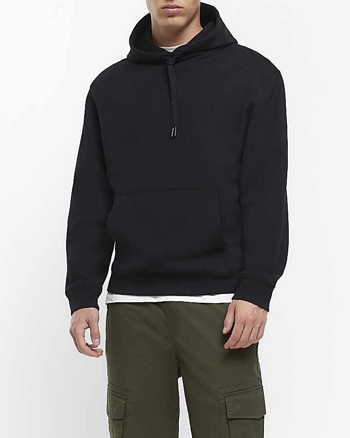 Black slim fit plain hoodie