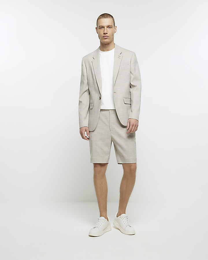 Stone regular fit check suit shorts
